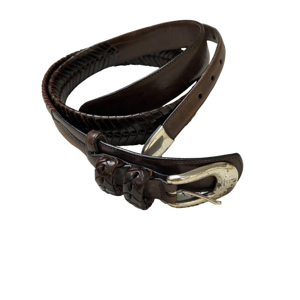 Tommy Bahama Brown‎ Leather Woven Belt Size 38 Classic Western Old Money Staple